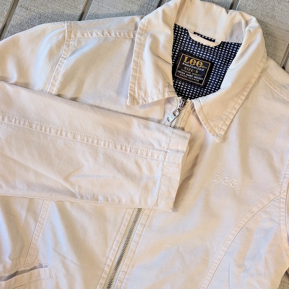 VTG Lee Sanforized Denim Jacket Men's Small White Trucker Union Made USA Riders